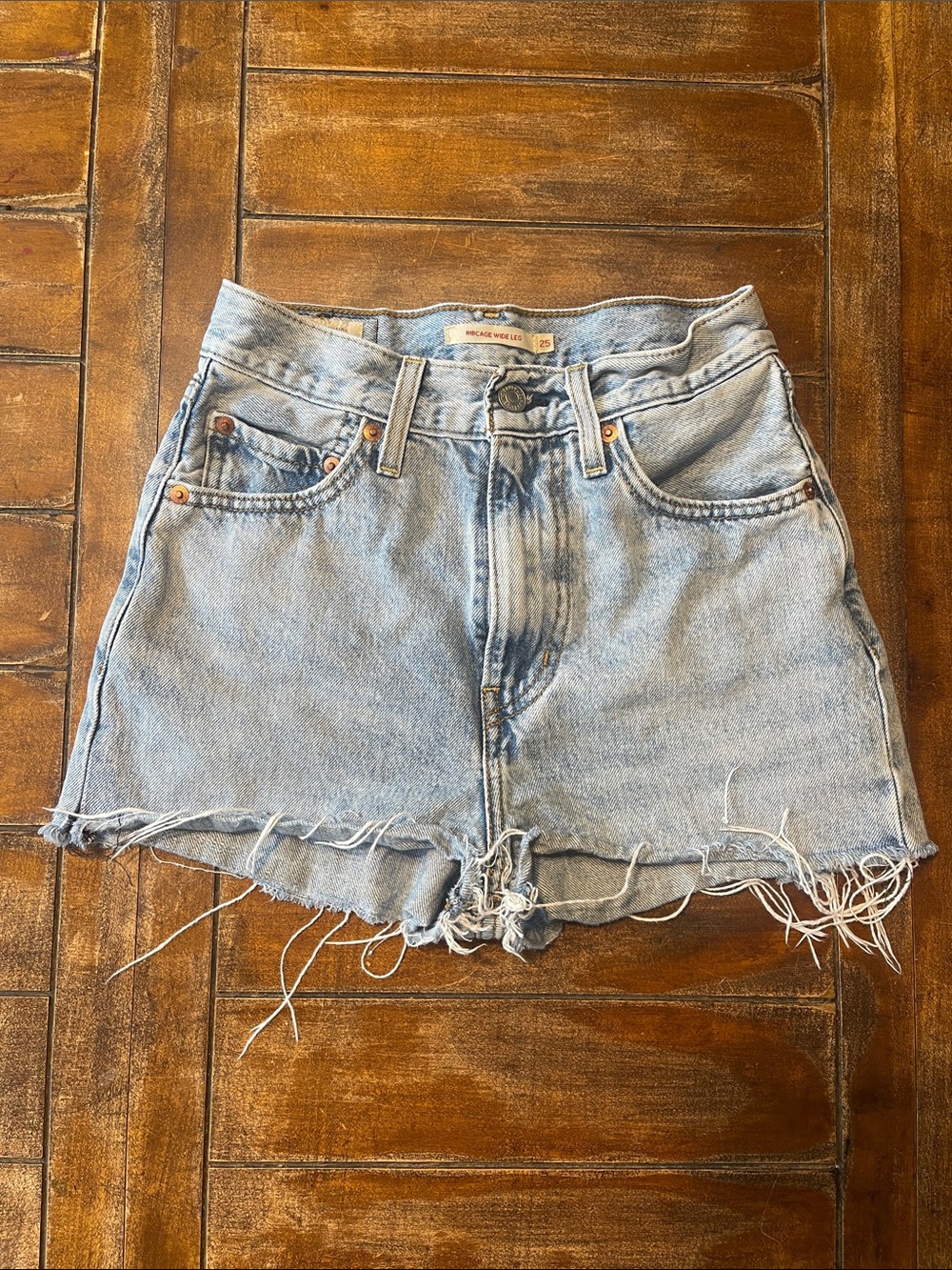 Levi's Distressed Frayed Hem Denim Shorts ribcage wide leg
